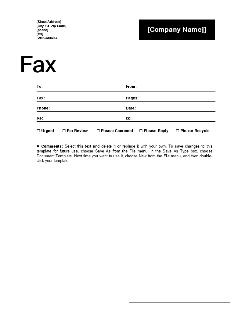 Business Fax Cover Sheet